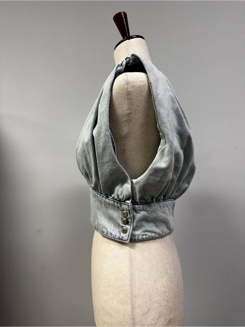 Zara Light Blue Denim Gathered Crop Top - Picture 2 of 6